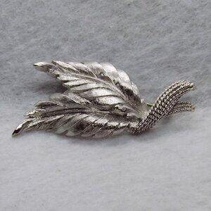 Double Leaf Silver tone Monet Brooch